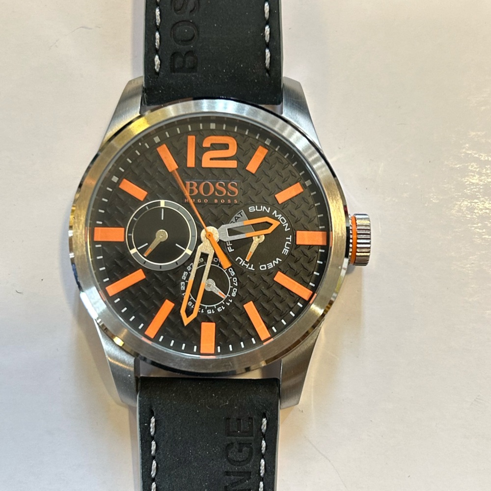 Hugo Boss Orange Watch With 47mm Black Chronograph Face & Black Leather …